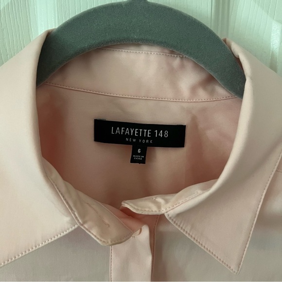 Lafayette 148‎ Designer Women Button Up Shirt sz 6 Peach Pleated Business Casual - Picture 10 of 16